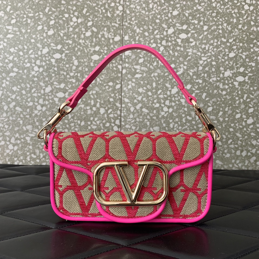 Valentino Garavani Loco Small Shoulder Bag in Rose Pink Toile Iconographe